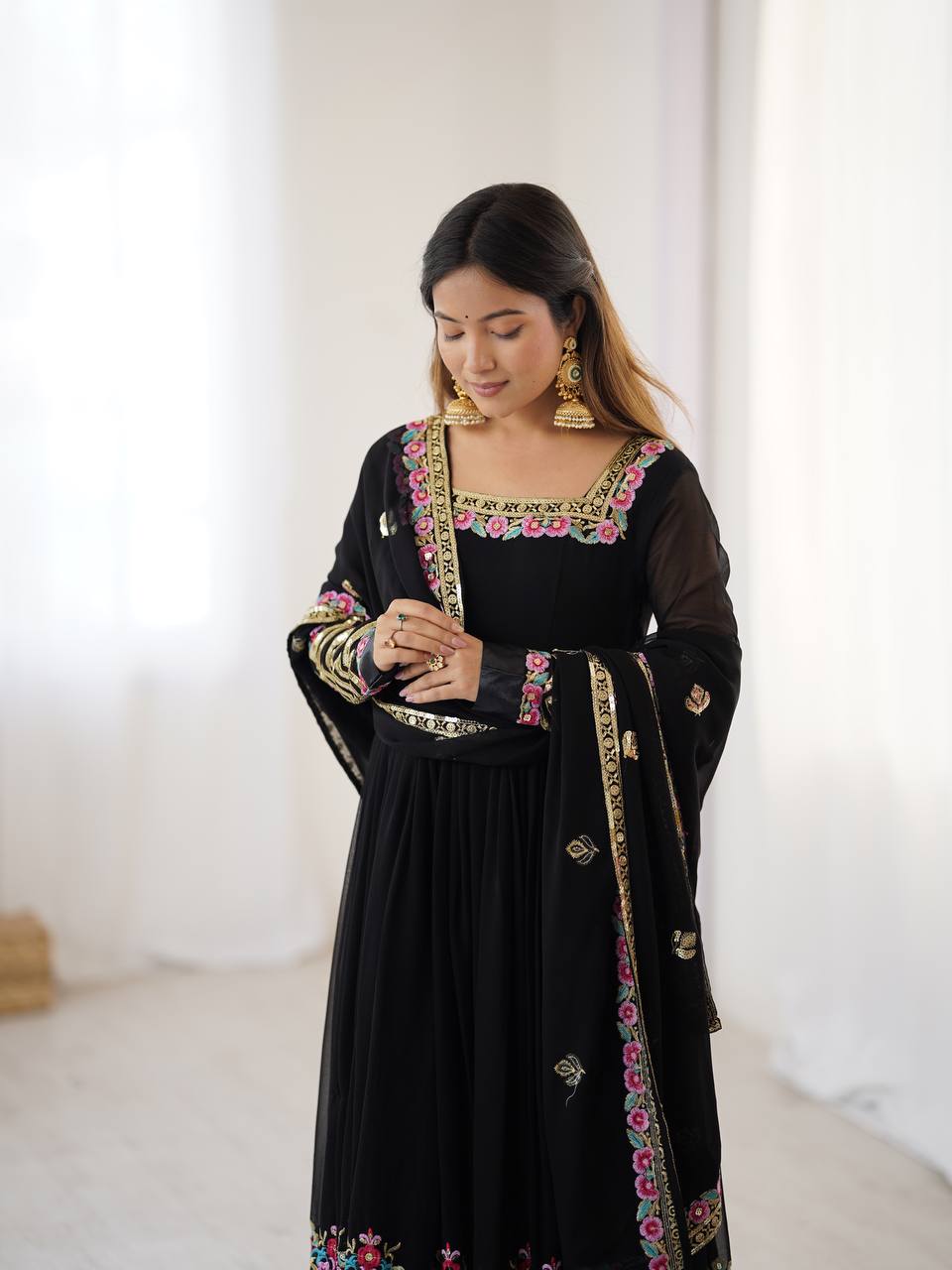 π Elegant Embroidered Sequence Designer Anarkali Three Piece Set β Festive & Party Ready π«